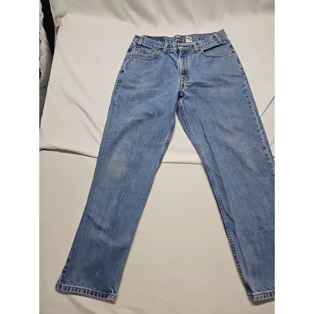 Levi's 550 Mens Blue Relaxed Tapered Vintage Denim Jeans Fading Stained Sz 36x30